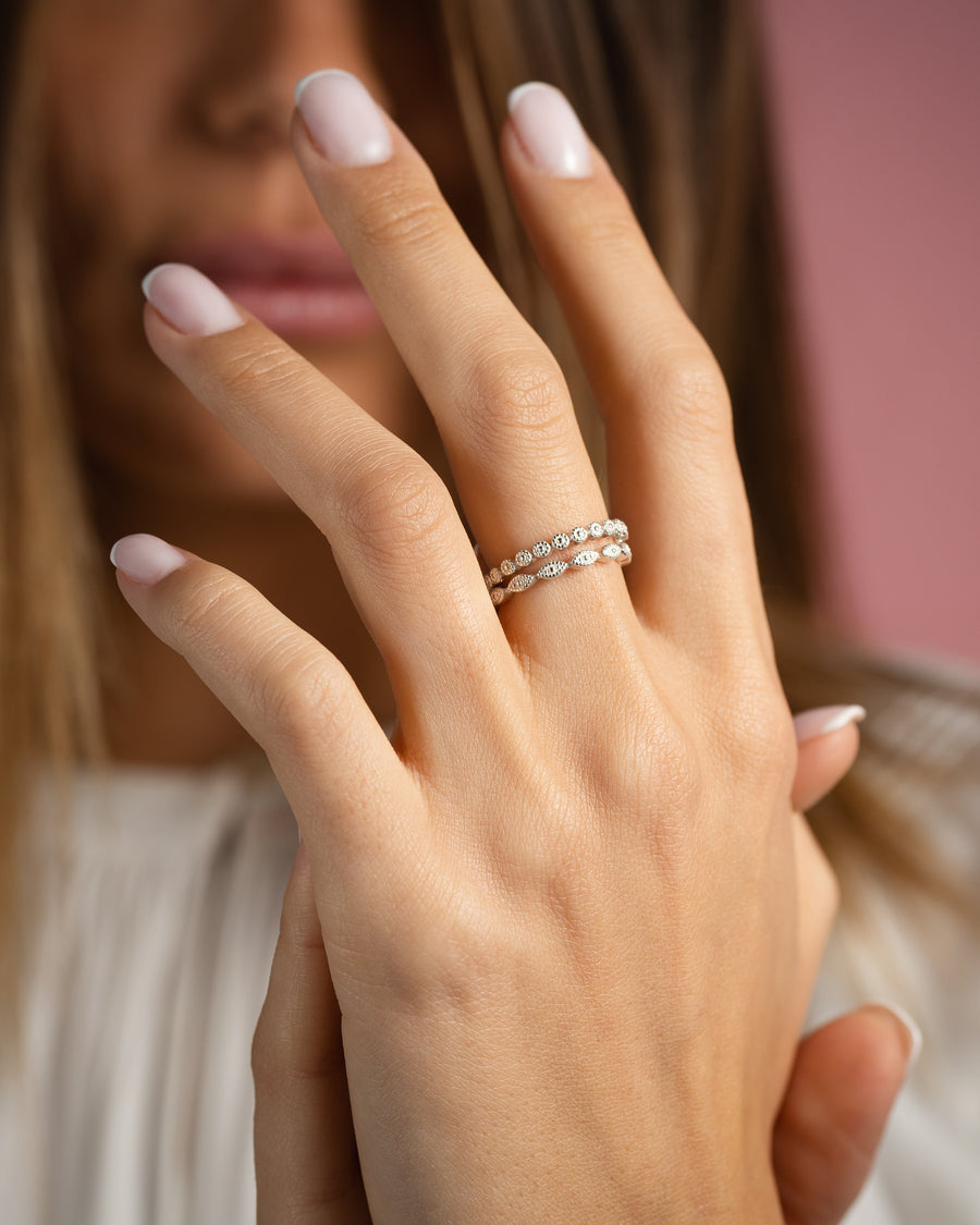 Anello argento navette puntini