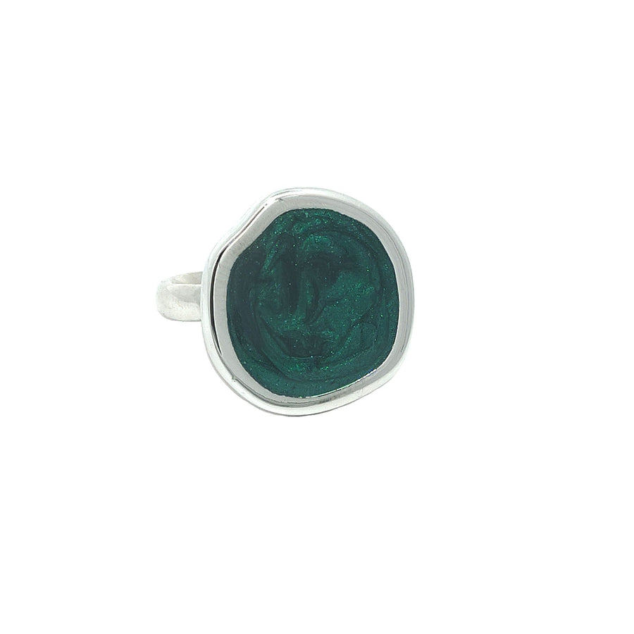 Anello Colors con smalto verde glitter grande