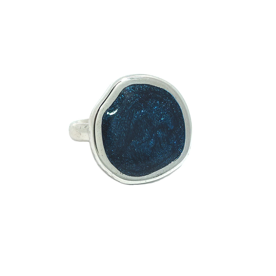 Anello Colors con smalto blu glitter medio