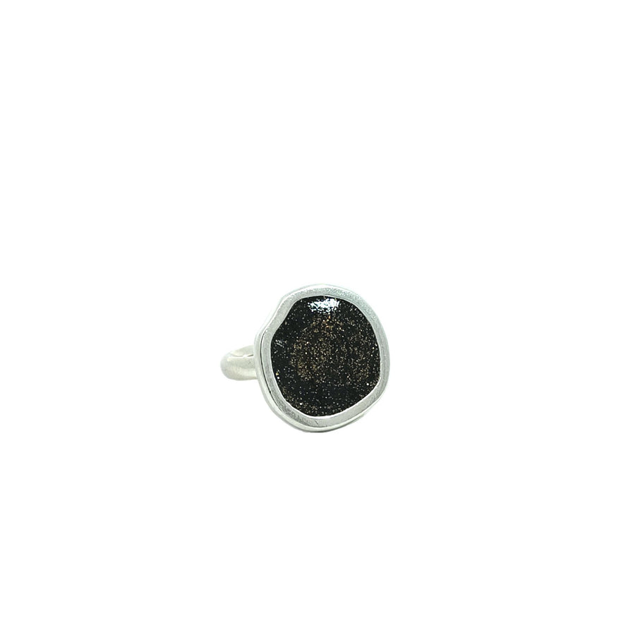 Anello Colors con smalto nero e oro glitter medio